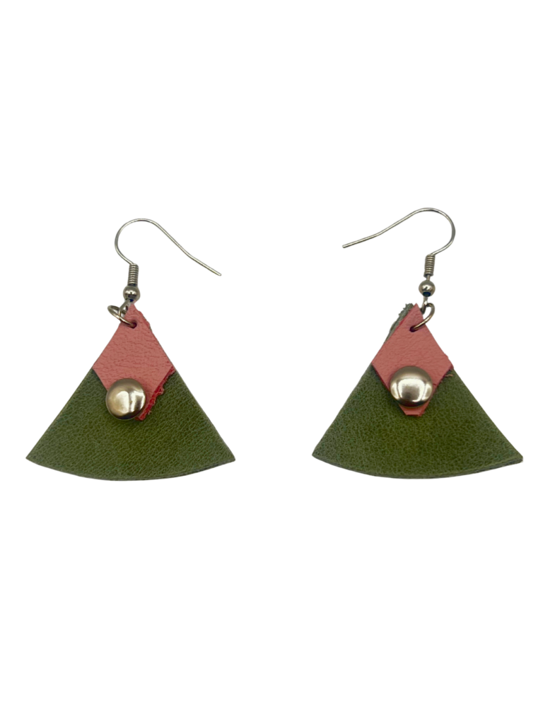 Green & Pink Fan earrings