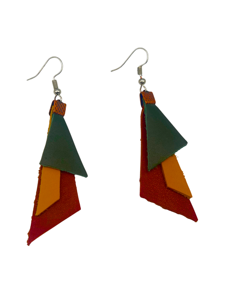 Texas Ochre, Eco tan & Texas Moss Layered Geometric Earrings