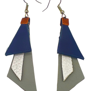 Navy, White & Grey Layered Geometric Earrings