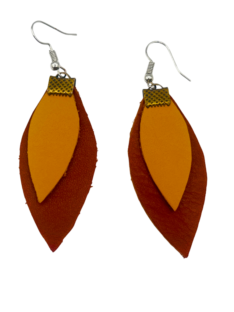 Ochre & Rust Layered Leaf Earrings