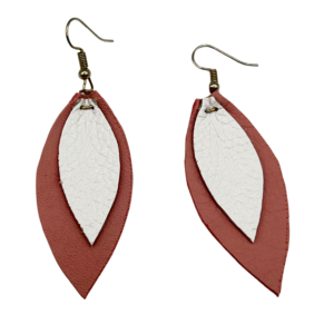 Pink & White Layered Leaf Earrings