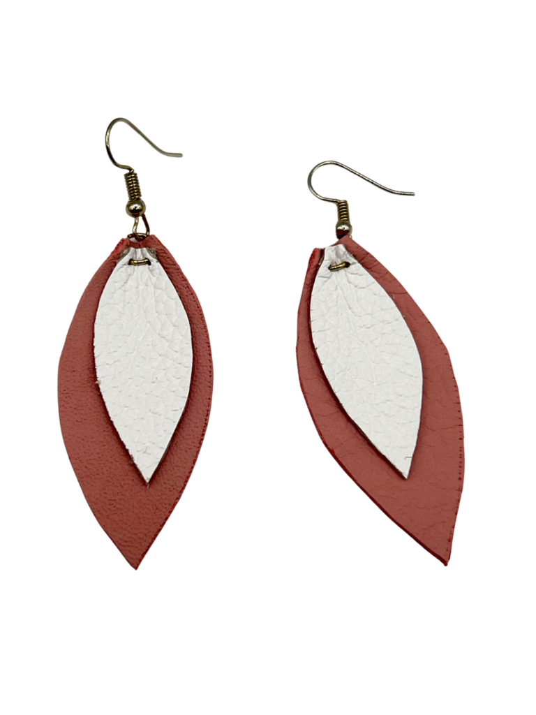 Pink & White Layered Leaf Earrings