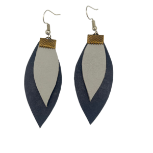Grey & Navy Layered Leaf Earrings