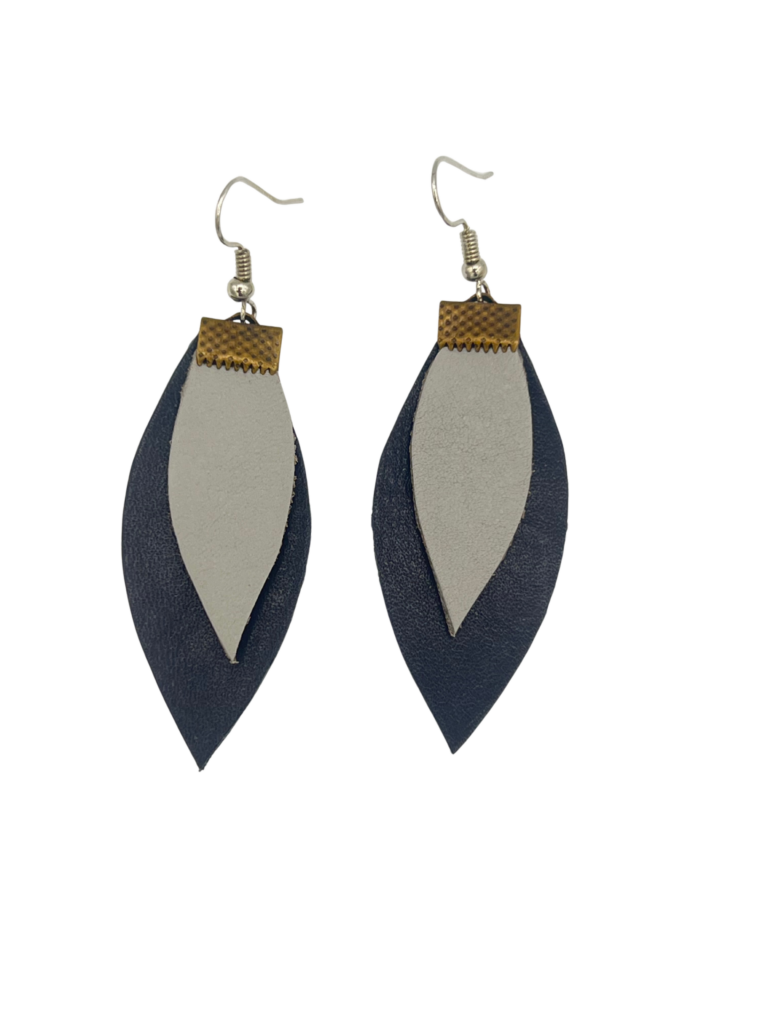 Grey & Navy Layered Leaf Earrings