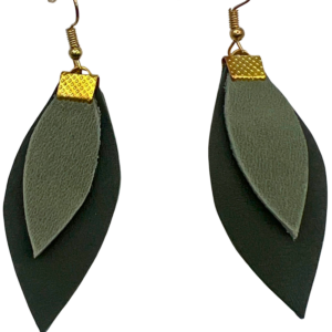 Light & Dark Green Layered Leaf Earrings