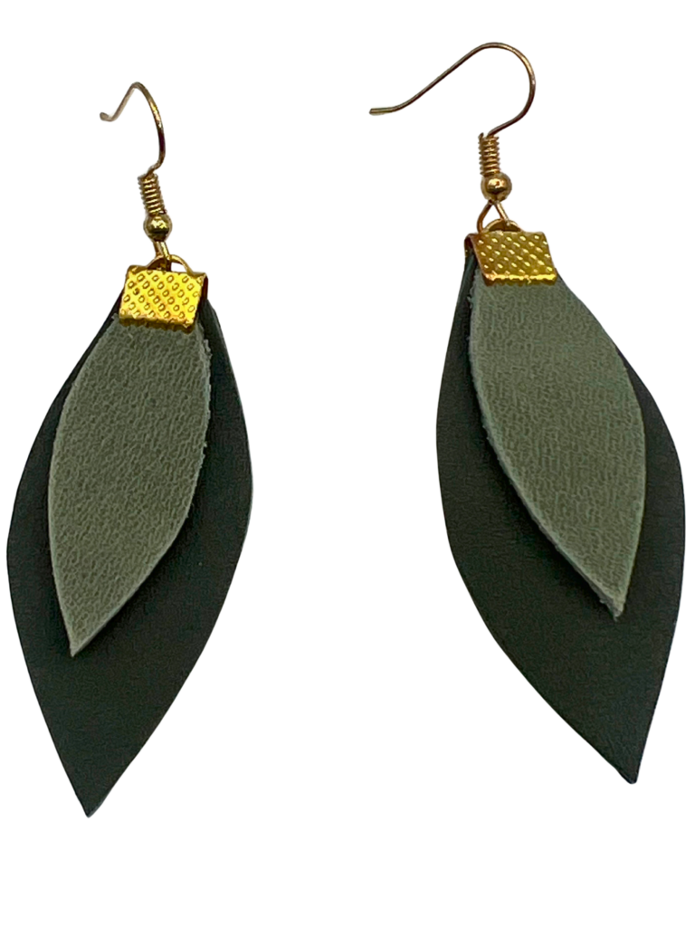Light & Dark Green Layered Leaf Earrings