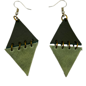 Dark & light Green Two-Tone Geometric Earrings