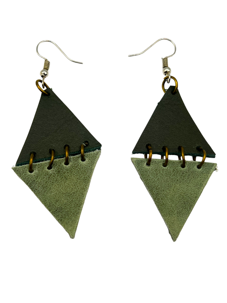 Dark & light Green Two-Tone Geometric Earrings